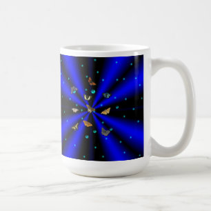 Caneca De Café Estrelas, Pérolas e Borboletas em preto e azul