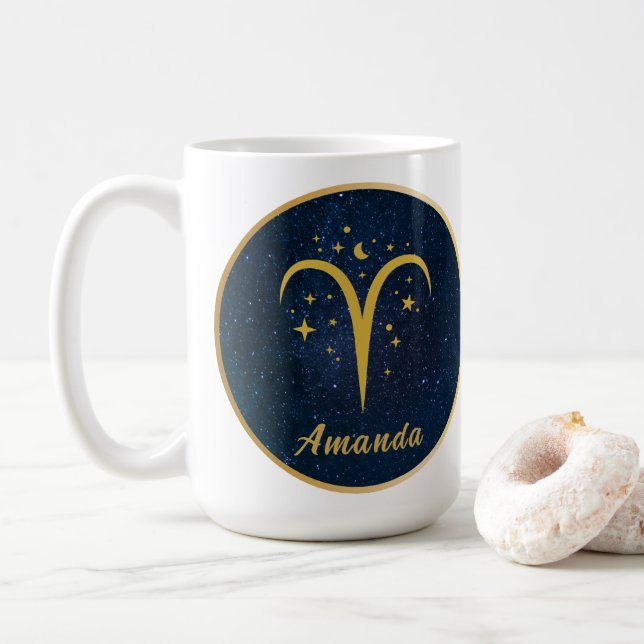 Caneca De Café Estrelas personalizadas do símbolo dourado (Com Donut)