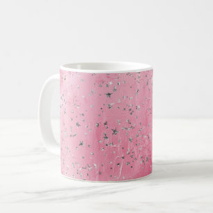 Caneca De Café Estrelas Prateadas Rosa