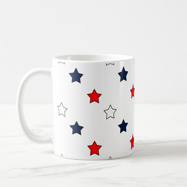 Caneca De Café Estrelas Vermelhas e Azuis Patriotas (Esquerda)