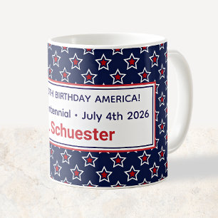 Caneca De Café Estrelas Vermelhas e Brancas Semiquincentenário do