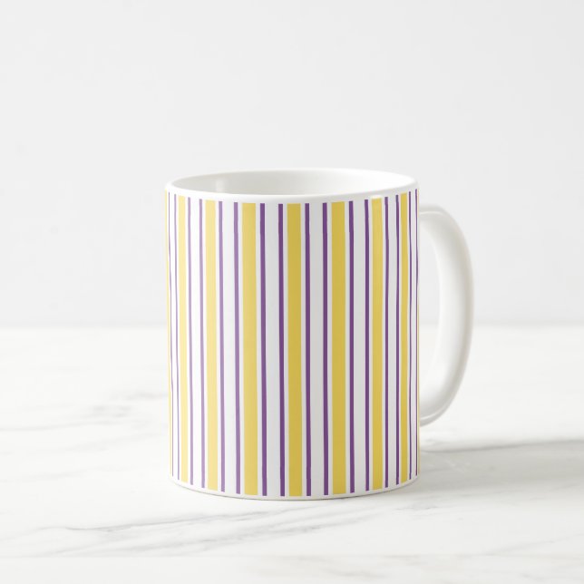 Caneca De Café Estrias doces brancas, púrpuras e amarelas (Frente Esquerda)