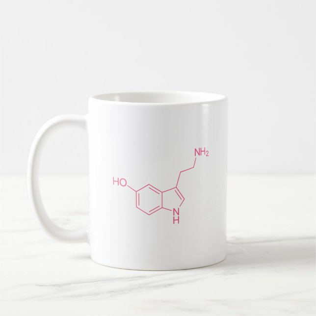 Caneca De Café Estrutura Molécula De Serotonina Rosa (Esquerda)