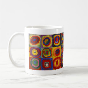 Caneca De Café Estudo de Cor Quadrados Com Círculos Concêntricos