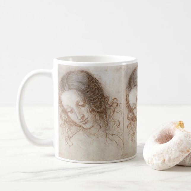 Caneca De Café Estudo de Leonardo da Vinci da Cabeça de Leda (Com Donut)