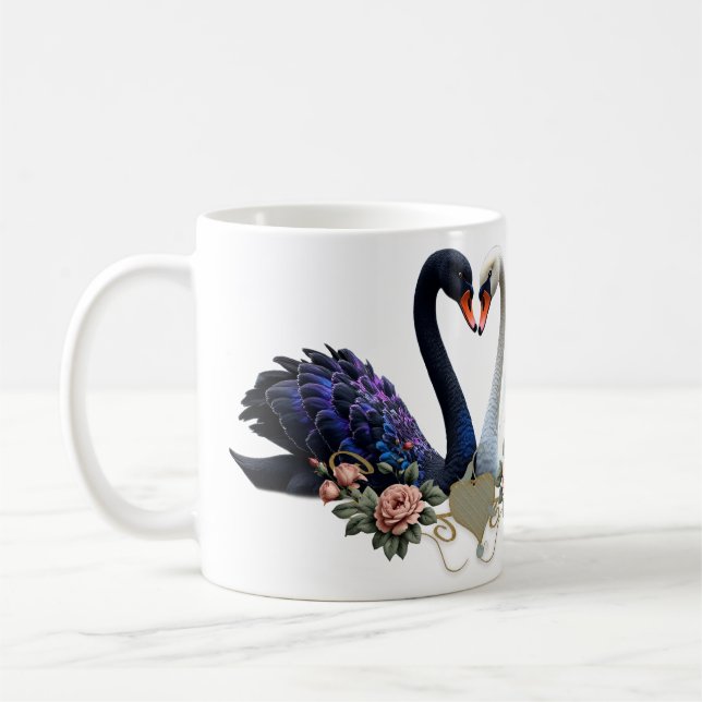 Caneca De Café Eterno Bond, Black and White Swans in Love. (Esquerda)