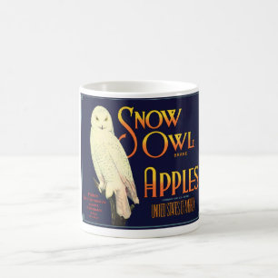 Caneca De Café Etiqueta das maçãs da coruja da neve do vintage