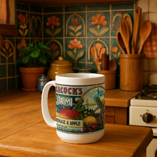 Caneca De Café Etiqueta de Emperramento de Marca de Peacock Vinta
