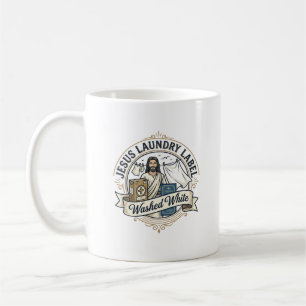 Caneca De Café Etiqueta de Lavanderia Jesus Lavado Branco Jesus L
