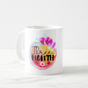 Caneca De Café Etiqueta de Milestone de Bebê de Três Meses Floral