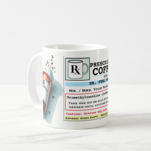 Caneca De Café Etiqueta de receita engraçada RX Coffee Mug (Frente Esquerda)