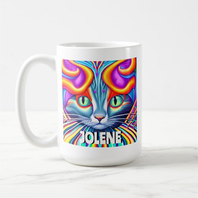 Caneca De Café Etiqueta Personalizada | Gato Místico Único (Esquerda)