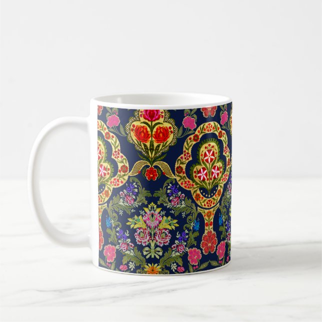Caneca De Café Etnia Mughal Floral: Padrão Azul Sem Costura (Esquerda)