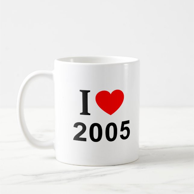 Caneca De Café Eu ❤️ 2005 Eu AMO 2005 Eu ADORO 2005 (Esquerda)