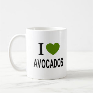 Caneca De Café Eu ❤️ ABACATES com coração verde EU AMO ABACATES E