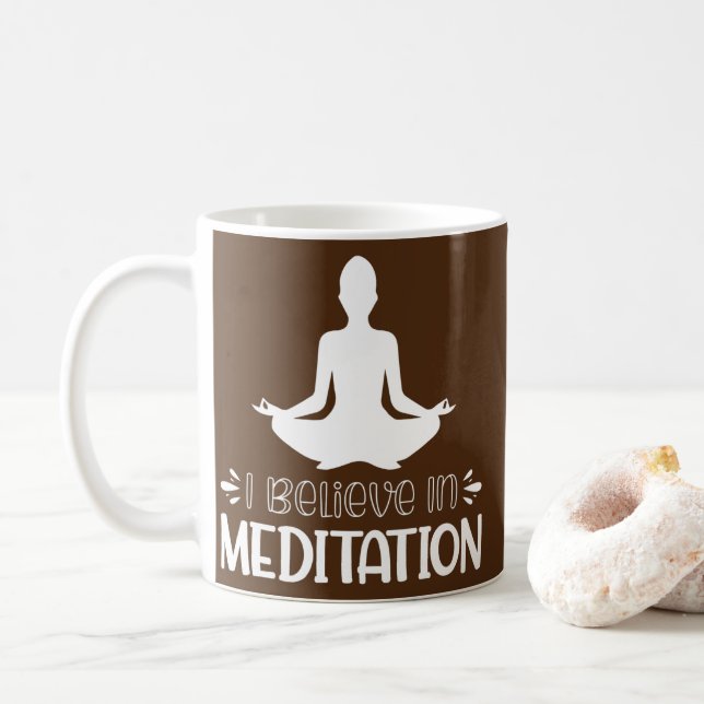 Caneca De Café Eu Acredito Em Meditação  (Com Donut)