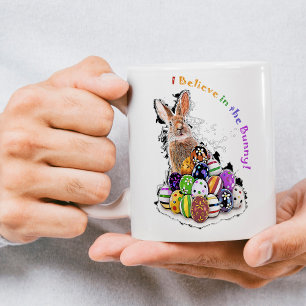 Caneca De Café Eu acredito no coelho! Ovos de coelho da Páscoa