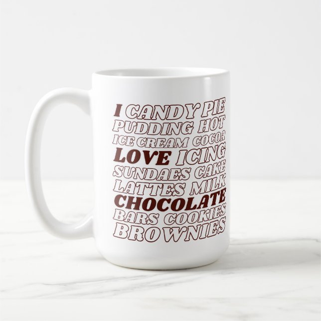 Caneca De Café Eu adoro chocolate, todo texto grande, diversão (Esquerda)