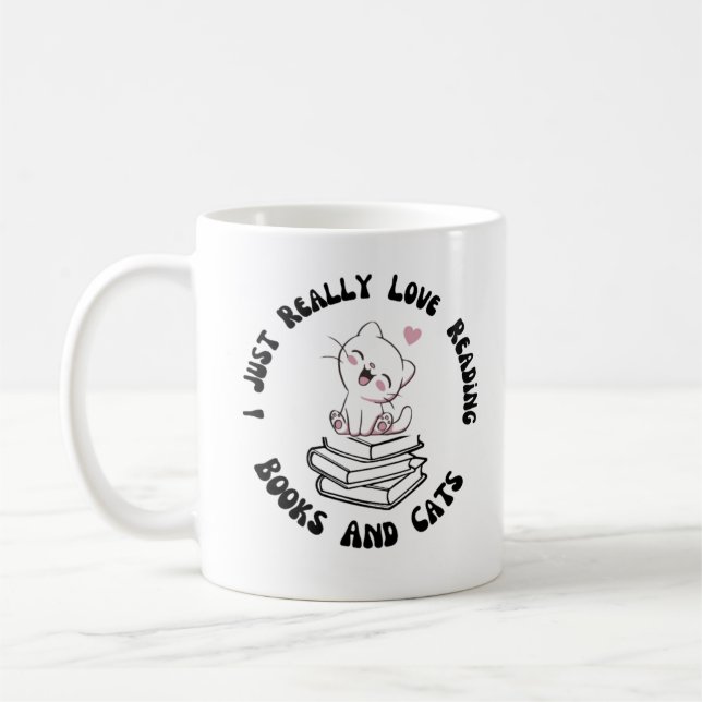 Caneca De Café Eu Adoro Ler Livros E Gatos (Esquerda)