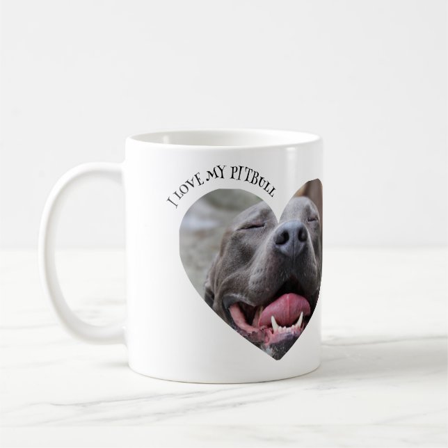 Caneca De Café Eu adoro minha foto personalizada de cachorro pitb (Esquerda)