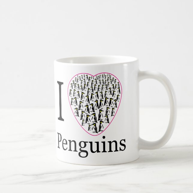 Caneca De Café Eu adoro pinguins, copa de coração rosa (Direita)