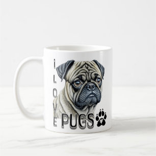 Caneca De Café Eu Adoro Pugs   Proprietários De Cachorros Cortos