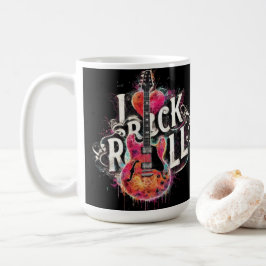 Caneca De Café Eu Adoro Rock N Roll Pintura Elétrica De Violão