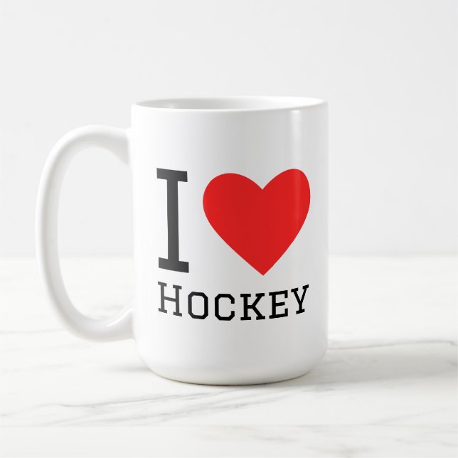 Caneca De Café Eu amo adesivo quadrado de hóquei (Esquerda)