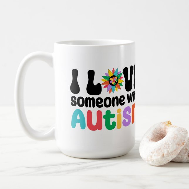 Caneca De Café Eu Amo Alguém com Autismo (Com Donut)