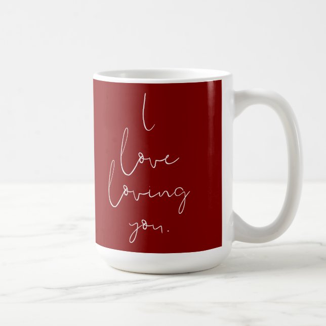 Caneca De Café "Eu amo amar você" Manuscrito Branco no Vermelho (Direita)