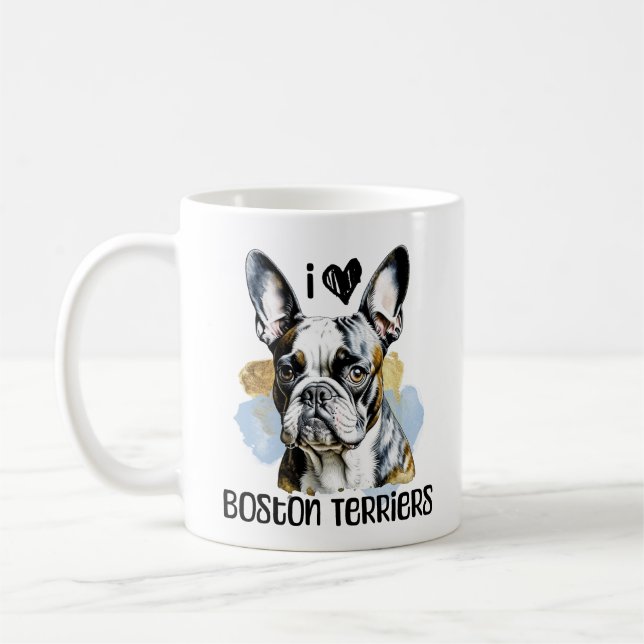 Caneca De Café Eu Amo Boston Terriers Personalizados (Esquerda)