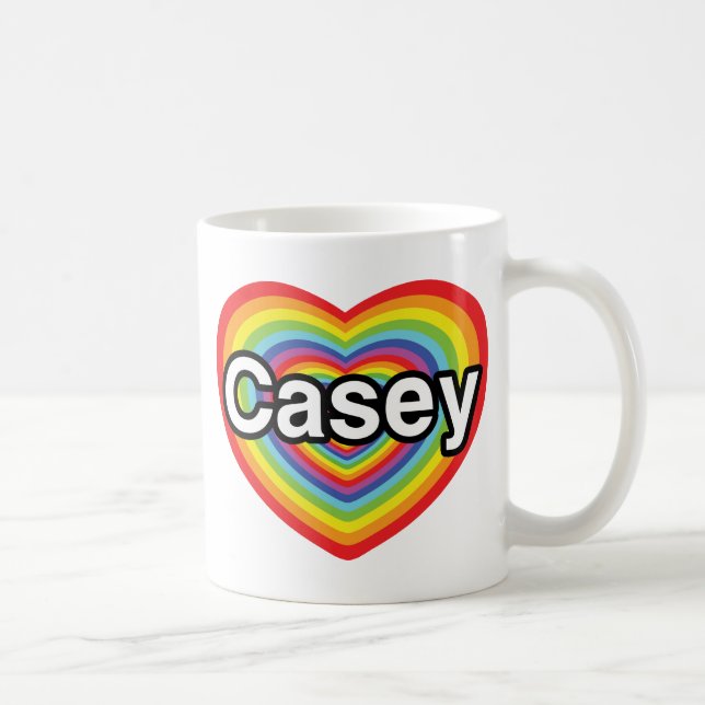 Caneca De Café Eu amo Casey: coração arco-íris (Direita)