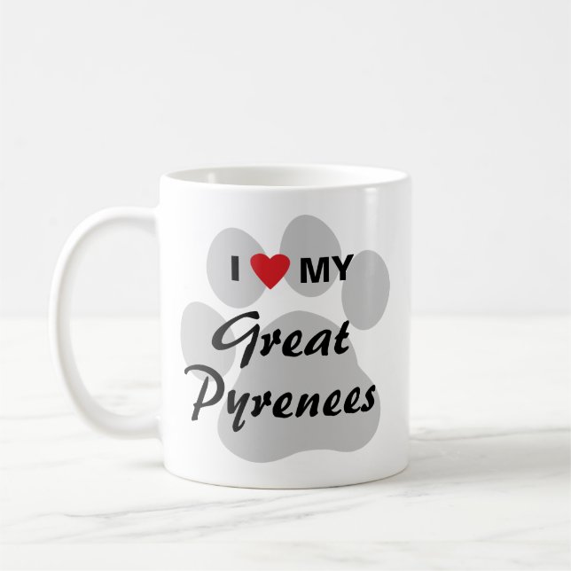 Caneca De Café Eu amo (coração) meus grandes Pyrenees (Esquerda)
