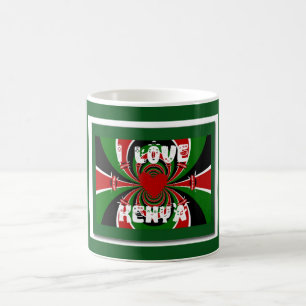 Caneca De Café Eu Amo Coração Quênia: Arte de Bandeira Dinâmica