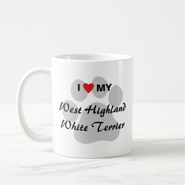 Caneca De Café Eu amo (coração) Westie Pawprint (Esquerda)
