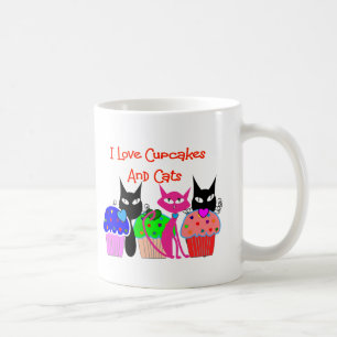 Caneca De Café "Eu amo cupcakes e gatos"--Presentes dos amantes