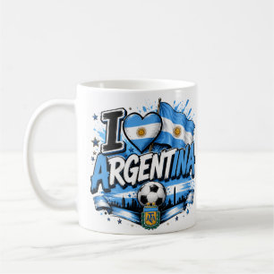 Caneca De Café Eu Amo Design de Futebol da Argentina Argentino