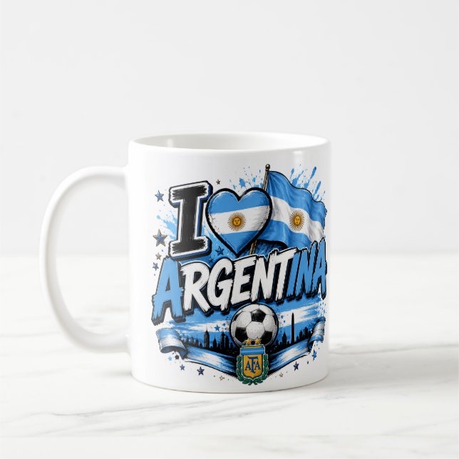 Caneca De Café Eu Amo Design de Futebol da Argentina | Argentino (Esquerda)