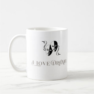 Caneca De Café Eu Amo Drama, Máscaras de Teatro Artes Cênicas
