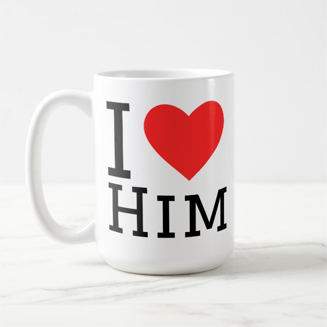 Caneca De Café Eu amo ele adesivo quadrado (Esquerda)