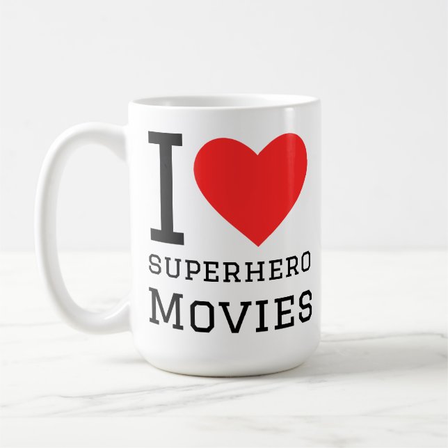 Caneca De Café Eu amo filmes de super-heróis (Esquerda)