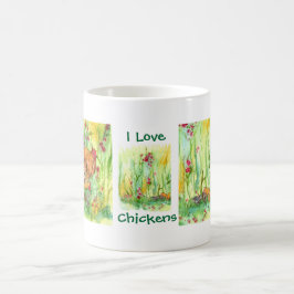 Caneca De Café Eu Amo Galinhas Hen Rooster Pintinhos Watercolor
