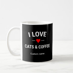 Caneca De Café Eu Amo Gatos e Café Lindo Nome Personalizado Mãe d