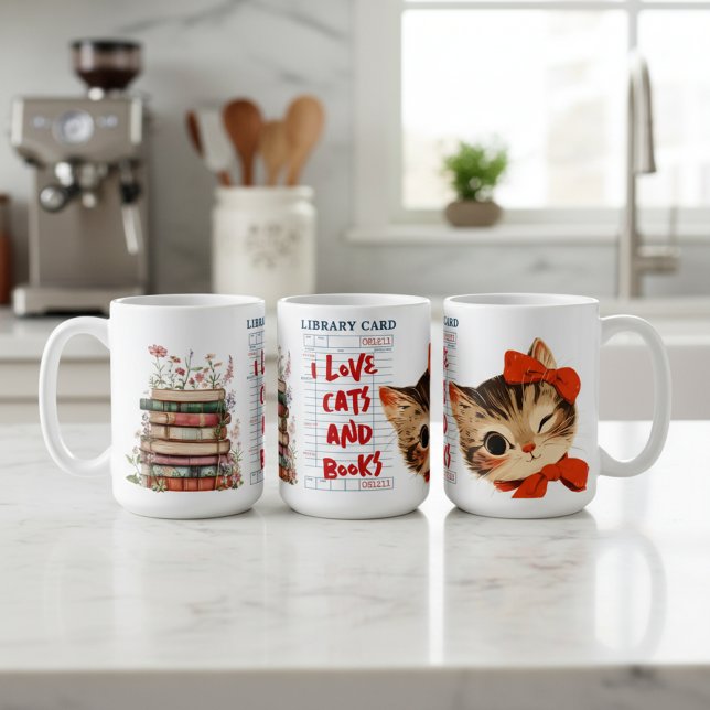 Caneca De Café Eu Amo Gatos e Livros (Criador carregado)