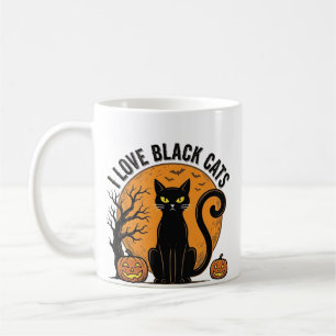 Caneca De Café Eu Amo Gatos Pretos no Halloween Camisa Vintage De