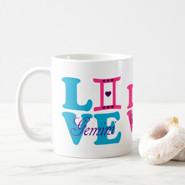 Caneca De Café ♊! Eu Amo Gemini-Best-Zodiac Sinal Clássico Café (Com Donut)