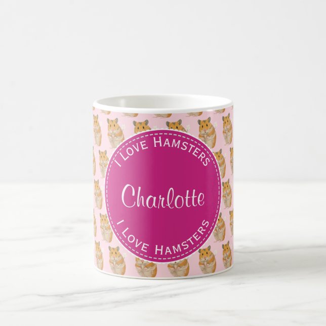 Caneca De Café Eu amo Hamsters Pink Hamster Patterno (Centro)