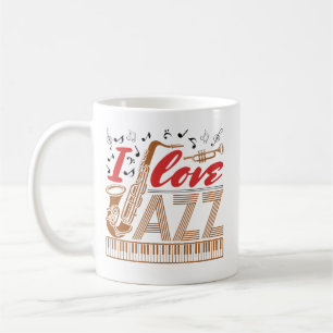 Caneca De Café Eu Amo Jazz Músico Músico Fan Saxofone