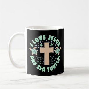 Caneca De Café Eu amo Jesus e tartarugas marinhas Christian Faith