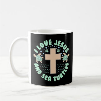 Caneca De Café Eu amo Jesus e tartarugas marinhas Christian Faith